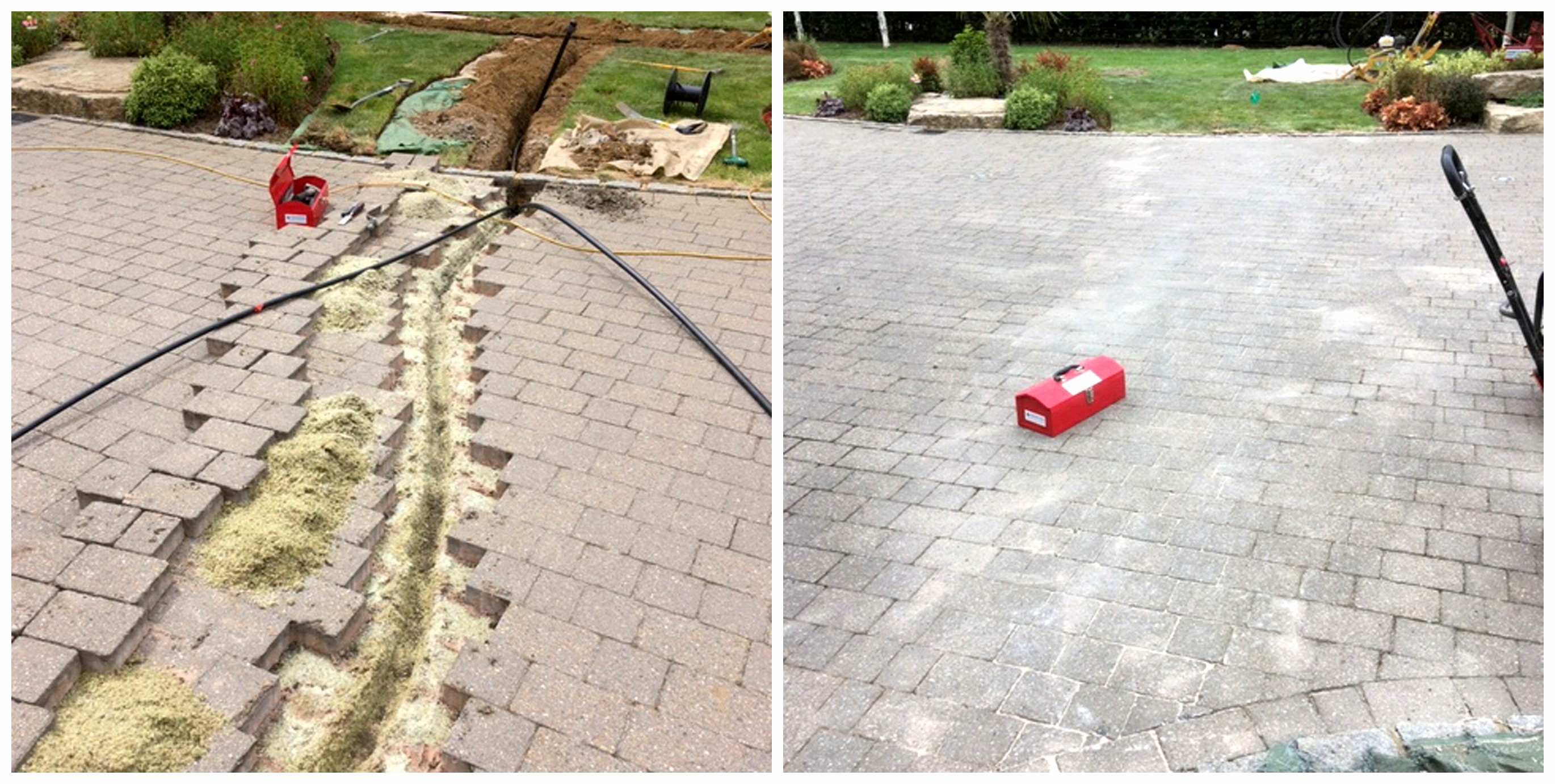 before & after pipes under a driveway