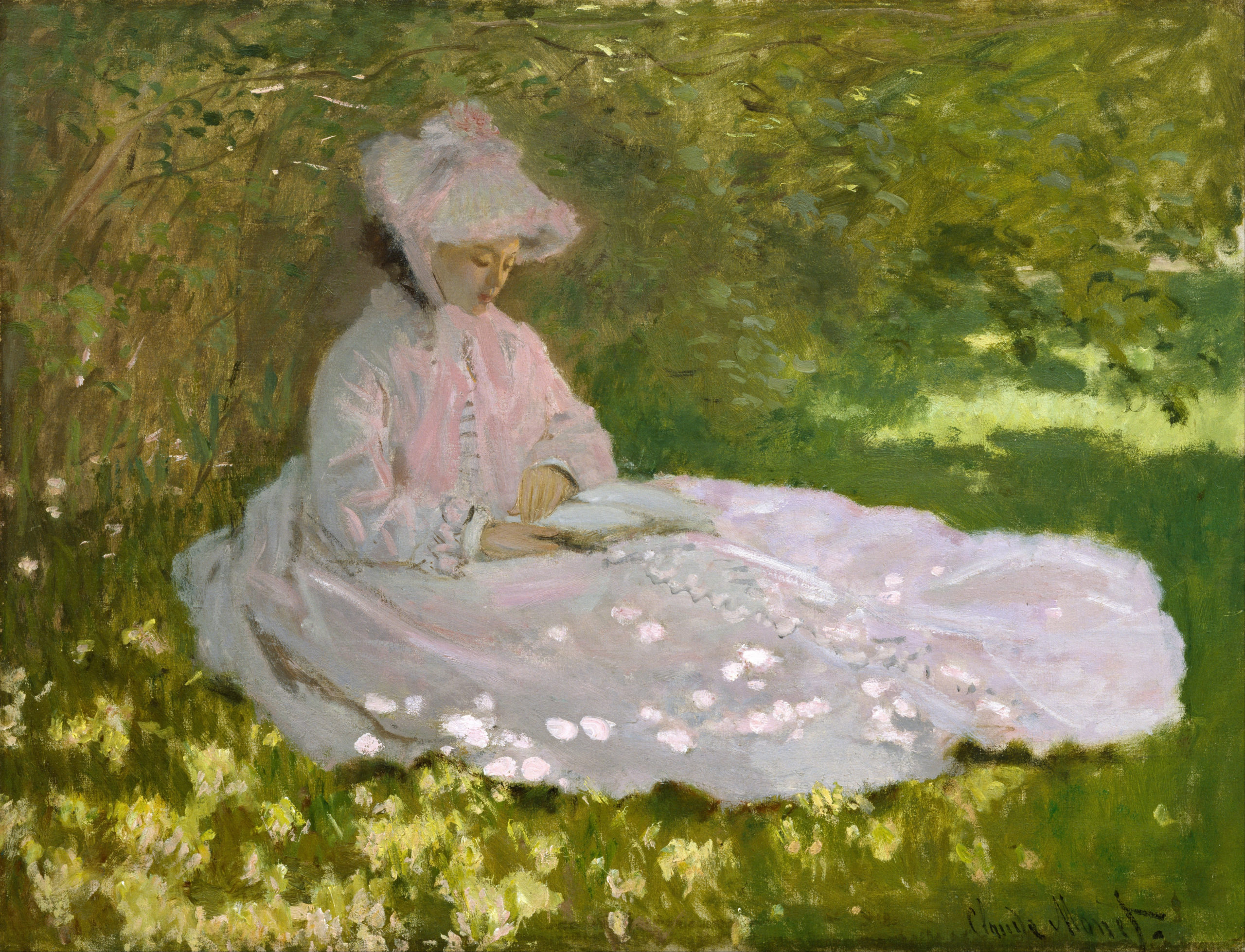 Monet's garden art - Springtime - woman reading
