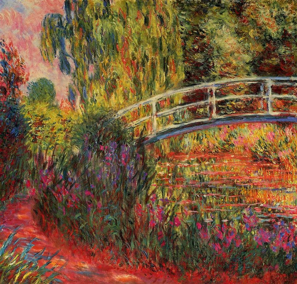 garden art for september - monet waterlily pond autumn colours