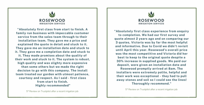 recommended irrigation company - Rosewood scores five stars in our reviews!