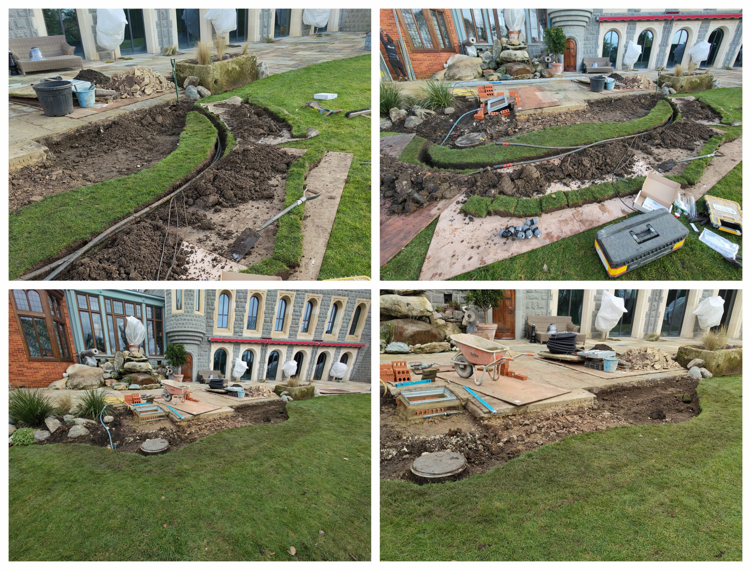 redirecting irrigation pipework during garden landscaping
